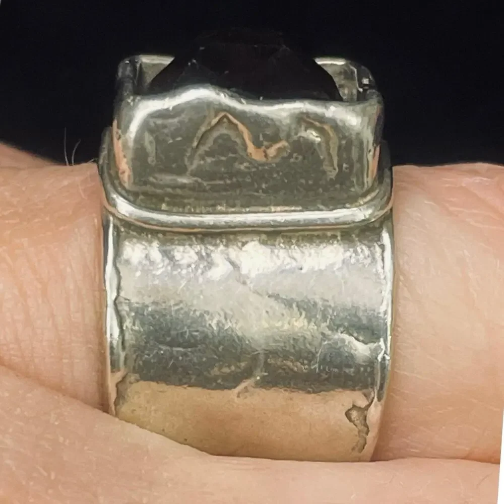 EUC - Retired Silpada Dusk Til Dawn Smokey Quartz Hammered Sterling Silver Ring